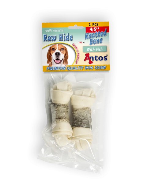 Raw Hide White + Fish Knotted Bone 4/5" 2 Stück