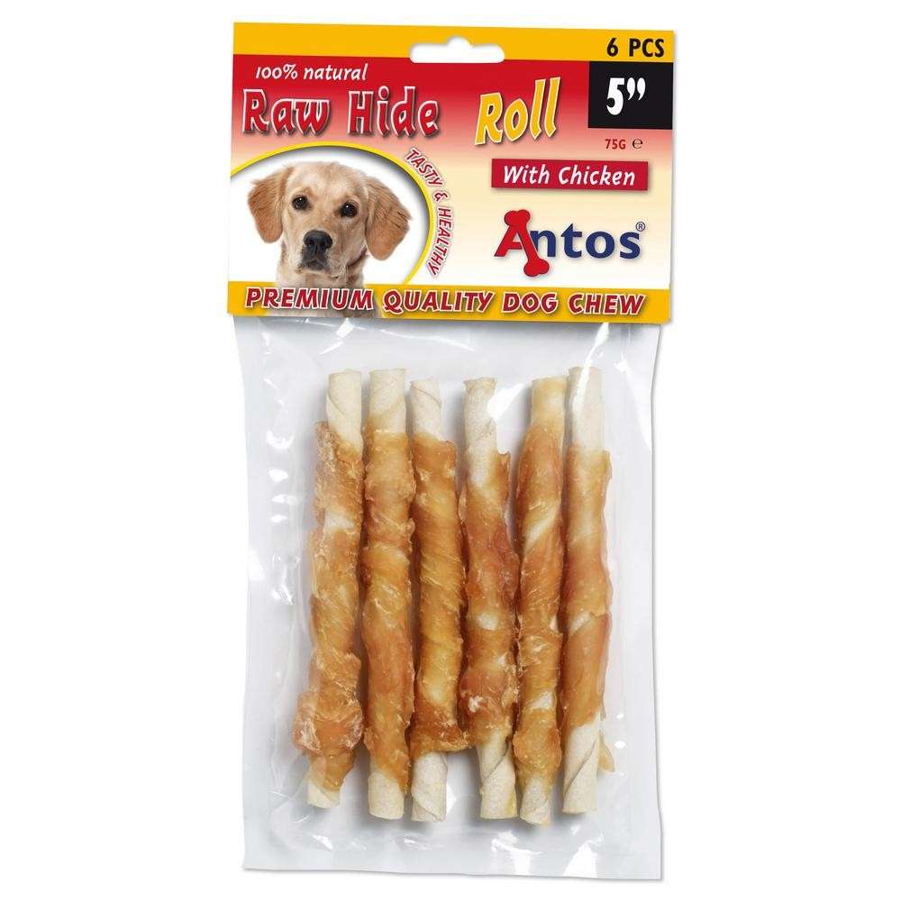 Raw Hide White + Chicken Roll 5" 6 Stück