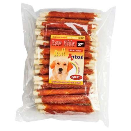 Raw Hide White + Chicken Roll 8" 50 Stück