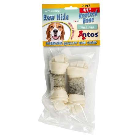 Raw Hide White + Fish Knotted Bone 4/5" 2 Stück